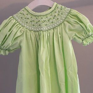 Green Smocked Bishop Dress